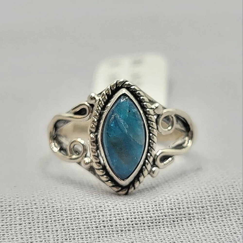 Blue Apatite Sterling Silver Horseshoe Ring Signed Size 7